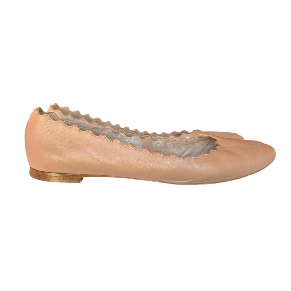 Chloe Lauren Ballerina Scalloped Edge Leather Flats Rosy Beige size 38/8 US - Picture 4 of 16